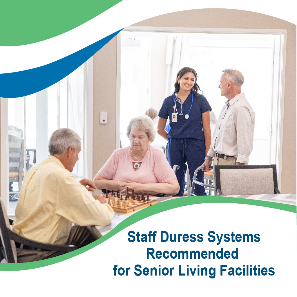 Senior living staff in community room