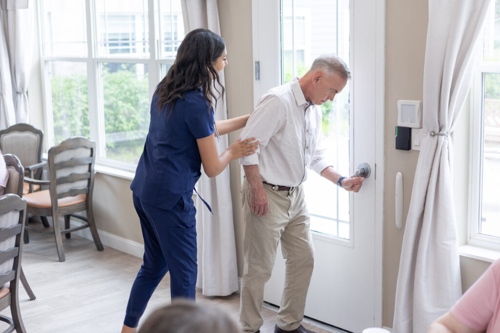 nurse helping a person wandering